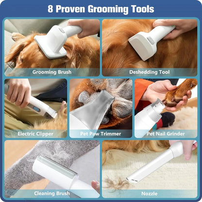 Pet Grooming Kit & Dog Hair Vacuum 99% Pet Hair Suction, 1.5L Pet Vacuum Groomer with 8 Pet Grooming Tools, 6 Nozzles