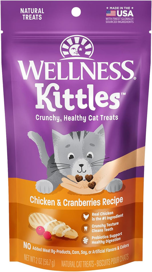 Wellness Kittles Crunchy Natural Grain Free Cat Treats, Chicken & Cranberries Recipe, All Life Stages, 2-Ounce Bag
