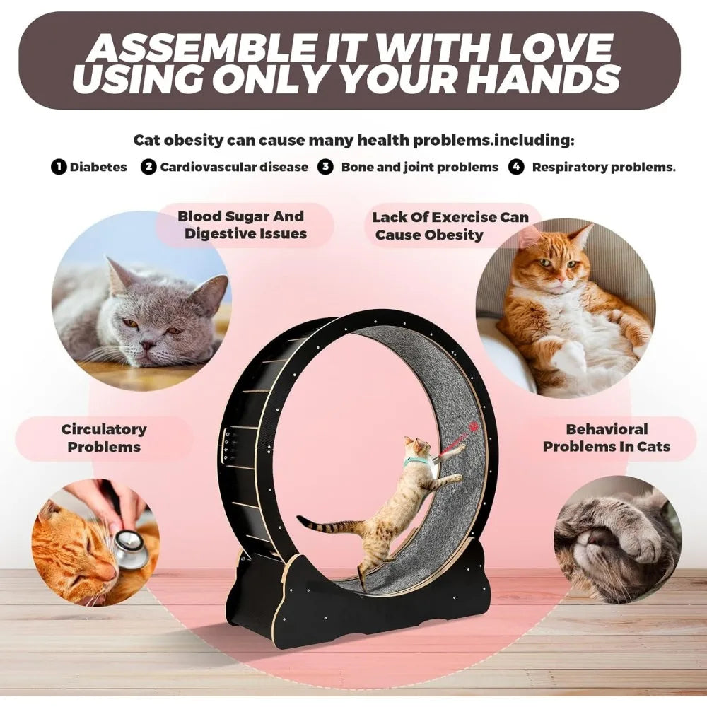 Cat Exercise Wheel for Indoor Cats Pets Easy Assembled Cat Treadmill Wheel with Locking Process and Laser Cat Toy Pet Supplies